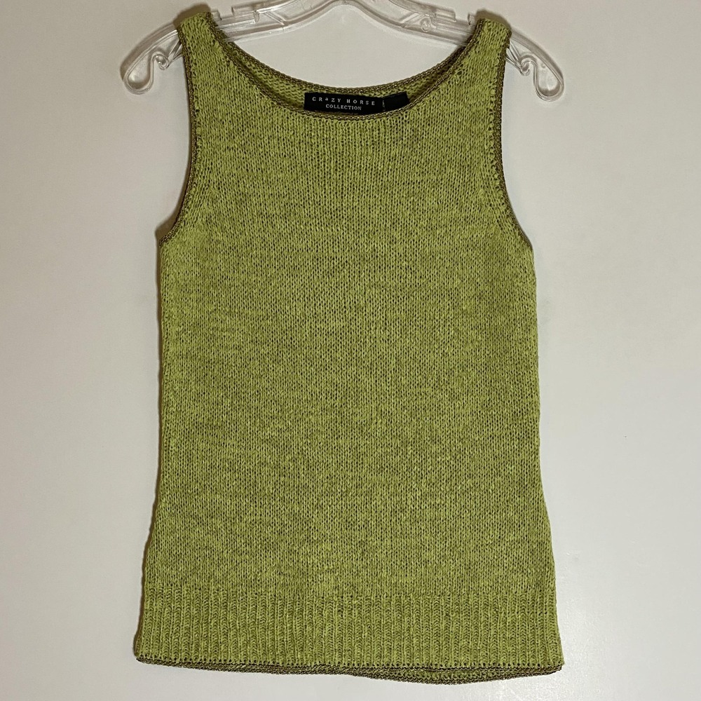 Crazy Horse Collection Sweater Vest Womens Medium Green Scoop Neck Knit Tank